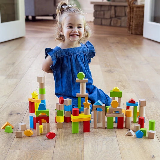 TimberBlocks - 100 Piece Wooden Block Set - Best for Ages 1 to 2 - US 0906