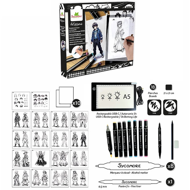 Sycomore Manga - Create Your Manga Characters with Rechargeable LED Light Pad - US 0502