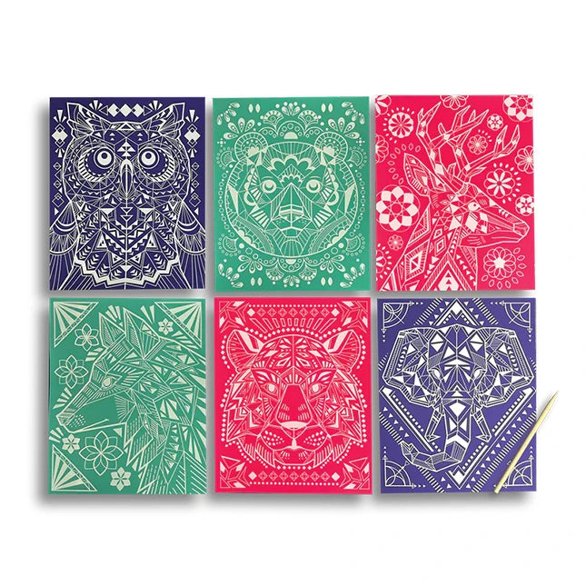 Scratch &amp; Shine Scratch Cards - Geometric Animals - US 7487